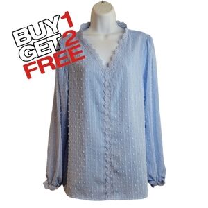 Grace Karin Baby Blue‎ Longsleeve Thin Blouse Large